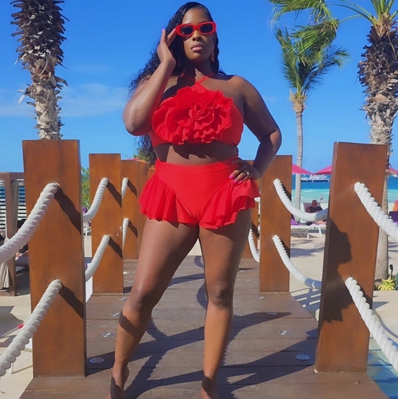 Red Ruffled Two-Piece Swimsuit - Picture 3 of 3